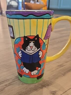 Candace Reiter Catzilla Ceramic Mug with Sitting Cat & Dog  Reading Design